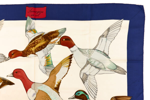 Hermes Silk Scarf Carre 90 "Sauvagine en Vol" Blue Silk Scarf - Image 3