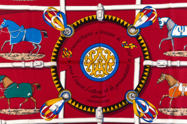 Hermes Silk Scarf Carre 90 "Couvertures et Tenues de Jour" Blue Silk Scarf - Image 4