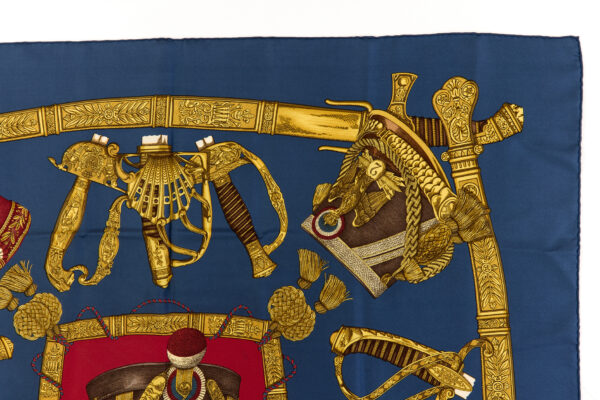 Hermes Silk Scarf Carre 90 "GRAND UNIFORME" Blue Silk Scarf - Image 3