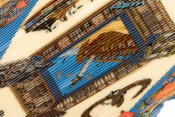 Hermes Silk Scarf Carre 90 "CHARMES DES PLAGES NORMANDES" Blue Silk Pleats Scarf with Box - Image 4