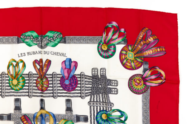 Hermes Silk Scarf Carre 90 "Les Rubans du Cheval" Red Silk Scarf - Image 3