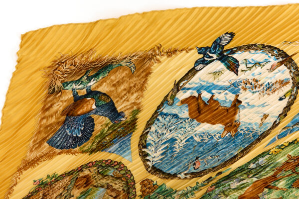 Hermes Silk Scarf Carre 90 "Les Quatre Saisons" Yellow Silk Pleats Scarf - Image 2