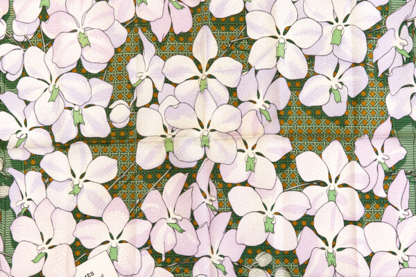 Bad! Hermes Silk Scarf Carre 90 "Souvenirs d'Asie" Green Silk Scarf (B-C) - Image 4