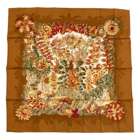 Hermes Silk Scarf Carre 90 "L’Ile Deserte" Brown Silk Scarf