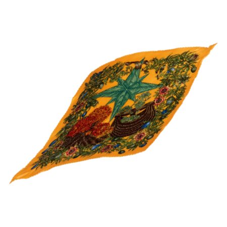 Hermes Silk Scarf Carre 90 "PASSIFLORES" Yellow Silk Pleats Scarf with Box