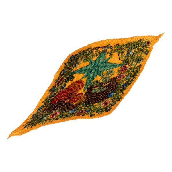 Hermes Silk Scarf Carre 90 "PASSIFLORES" Yellow Silk Pleats Scarf with Box