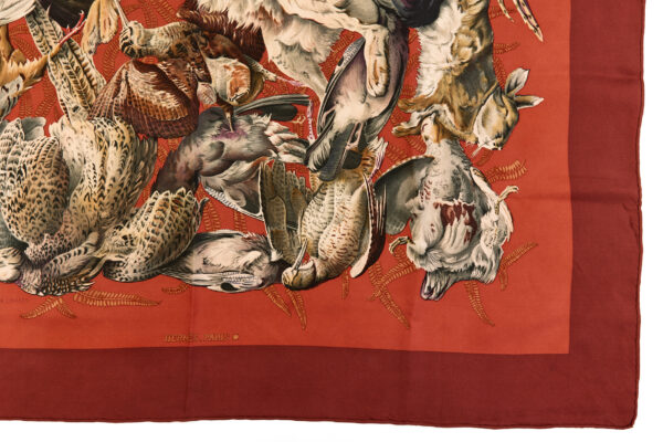 Hermes Silk Scarf Carre 90 "Gibiers" Red Silk Scarf - Image 6