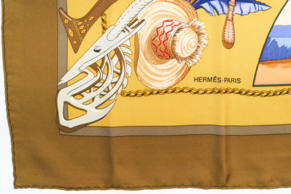 Hermes Scarf 90 "Chasses Exotiques" Brown 100% Silk Scarf 35" - Image 5
