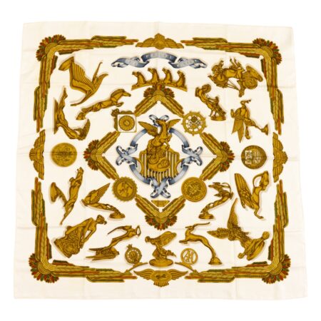 Hermes Silk Scarf Carre 90 "LES PARURES DU VENT" White Silk Scarf