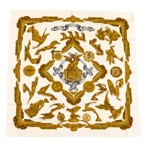 Hermes Silk Scarf Carre 90 "LES PARURES DU VENT" White Silk Scarf