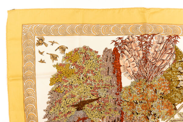 Hermes Silk Scarf Carre 90 "Les Legendes de L'arbre" Yellow Silk Scarf - Image 2