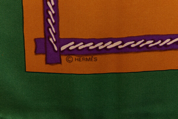 Hermes Silk Scarf Carre 90 "La Chasse en Afrique" Green Silk Scarf - Image 7