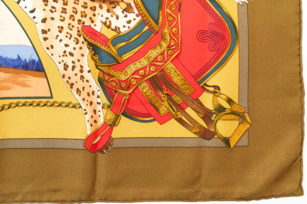 Hermes Scarf 90 "Chasses Exotiques" Brown 100% Silk Scarf 35" - Image 6