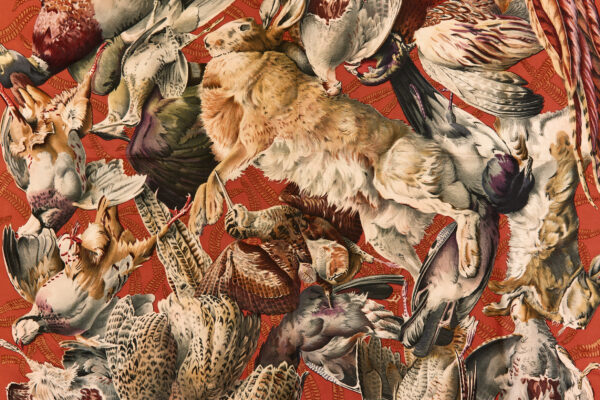 Hermes Silk Scarf Carre 90 "Gibiers" Red Silk Scarf - Image 4