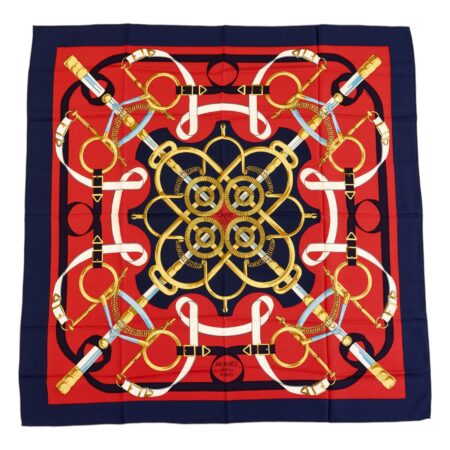 Hermes Silk Scarf Carre 90 "Eperon d’Or" Blue Silk Scarf