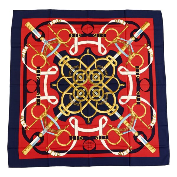 Hermes Silk Scarf Carre 90 "Eperon d’Or" Blue Silk Scarf