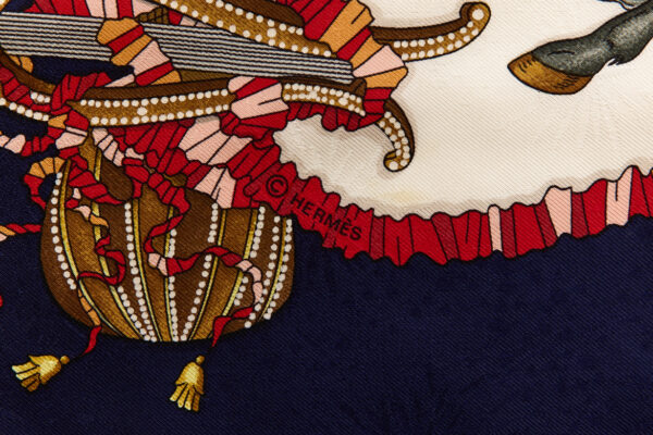 Hermes Silk Scarf Carre 90 "Les Fetes du Roi Soleil" Blue Silk Scarf - Image 7