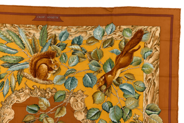 Hermes Silk Scarf Carre 90 "Casse Noisette Squirrel" Brown Silk Scarf - Image 3