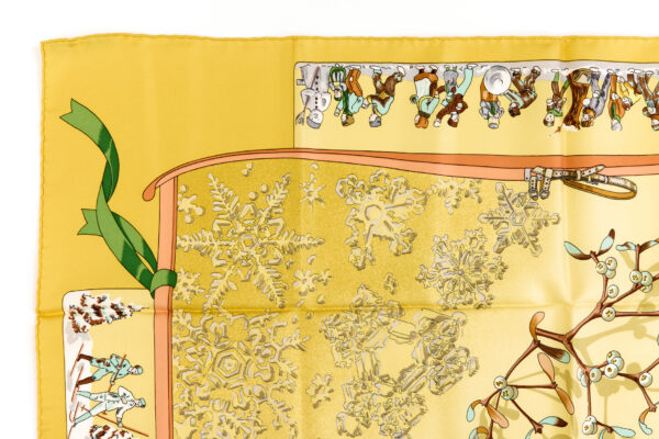 Hermes Silk Scarf Carre 90 "Neige D'Antan" Yellow Silk Scarf - Image 2