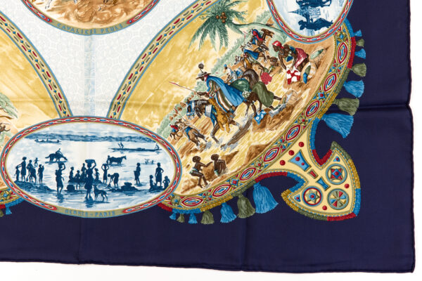 Hermes Silk Scarf Carre 90 "CAVALIERS PEULS" Blue Silk Scarf - Image 6