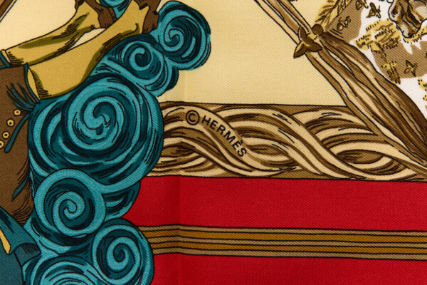 Hermes Silk Scarf Carre 90 "Au FIL de la SOIE" Red Silk Scarf - Image 7