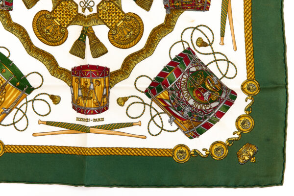 Hermes Silk Scarf Carre 45 "LES TAMBOURS" Grenn Silk Scarf - Image 6