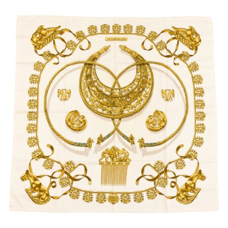 Hermes Silk Scarf Carre 90 "LES CAVALIERS DÕOR" White Silk Scarf