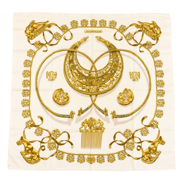 Hermes Silk Scarf Carre 90 "LES CAVALIERS DÕOR" White Silk Scarf