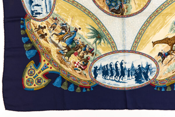 Hermes Silk Scarf Carre 90 "CAVALIERS PEULS" Blue Silk Scarf - Image 5