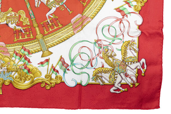 Hermes Scarf 90 "Luna Park" Red 100% Silk Scarf 35" - Image 6