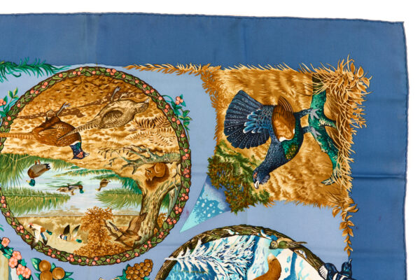 Hermes Silk Scarf Carre 90 "Les Quatre Saisons" Blue Silk Scarf - Image 3