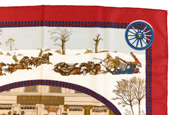 Hermes Silk Scarf Carre 90 "The Bull & Mouth Regent's Circus Piccadilly" Red Silk Scarf - Image 3