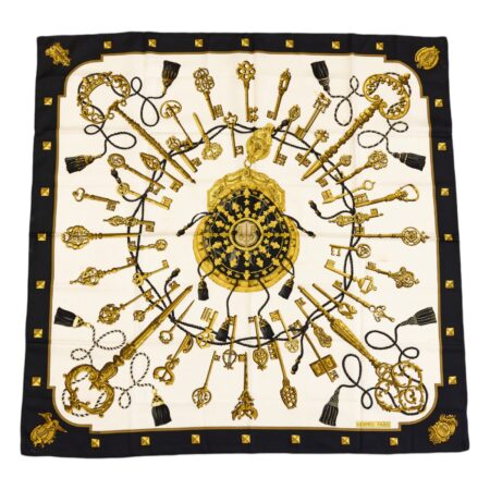 Hermes Silk Scarf Carre 90 "LES CLES" Black Silk Scarf