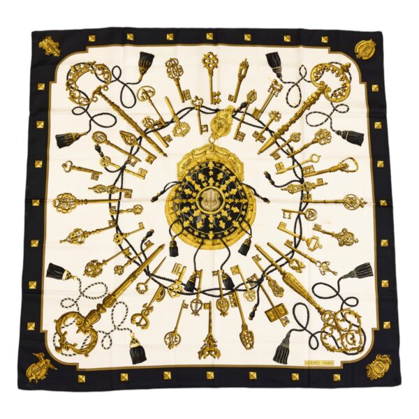 Hermes Silk Scarf Carre 90 "LES CLES" Black Silk Scarf