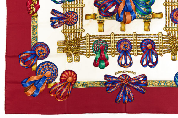 Hermes Silk Scarf Carre 90 "Les Rubans du Cheval" Red Silk Scarf - Image 5