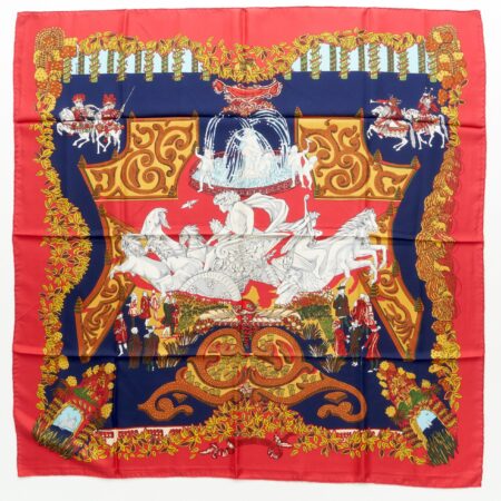 Hermes Scarf 90 "LE PARADIS DU ROY" Navy 100% Silk Scarf 35"