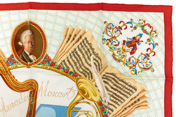 Hermes Silk Scarf Carre 90 "Wolfgang Amadeus Mozart" Red Silk Scarf - Image 3