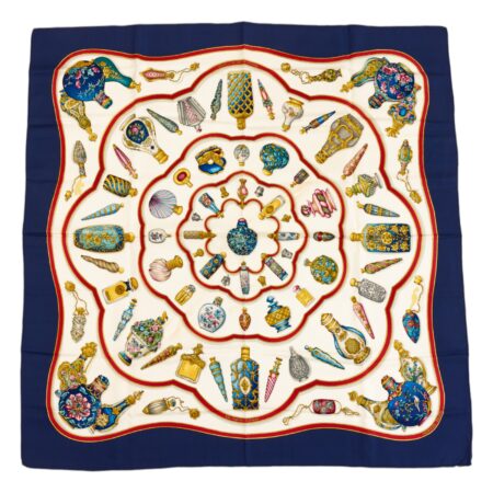 Hermes Silk Scarf Carre 90 "Qu'Importe Le Flacon" Blue Silk Scarf