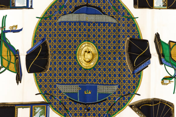 Hermes Silk Scarf Carre 90 "Les Voitures a Transformation" Blue Silk Scarf - Image 4