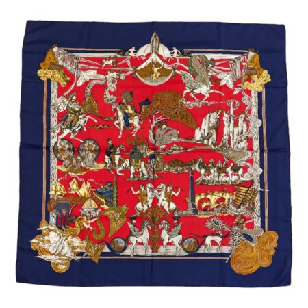 Hermes Silk Scarf Carre 90 "Au FIL de la SOIE" Blue Silk Scarf