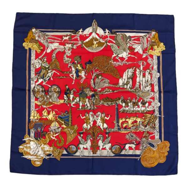 Hermes Silk Scarf Carre 90 "Au FIL de la SOIE" Blue Silk Scarf