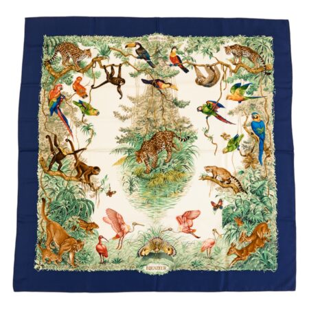 Hermes Silk Scarf Carre 90 "Equateur" Blue Silk Scarf