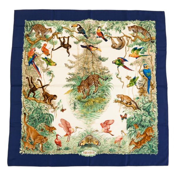 Hermes Silk Scarf Carre 90 "Equateur" Blue Silk Scarf