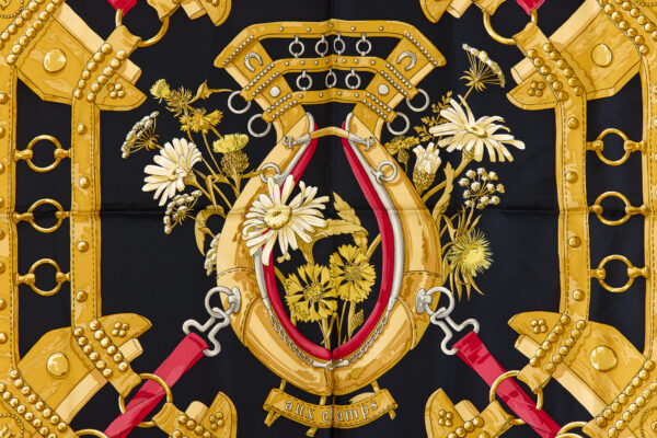 Hermes Silk Scarf Carre 90 "aux champs" Black Silk Scarf - Image 4