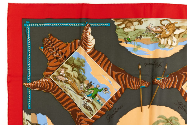 Hermes Silk Scarf Carre 90 "La Chasse en Afrique" Red Silk Scarf - Image 2