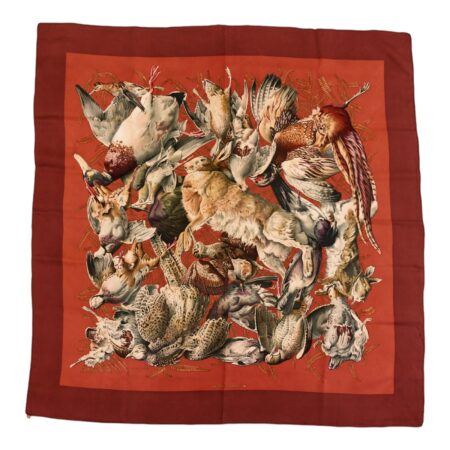 Hermes Silk Scarf Carre 90 "Gibiers" Red Silk Scarf