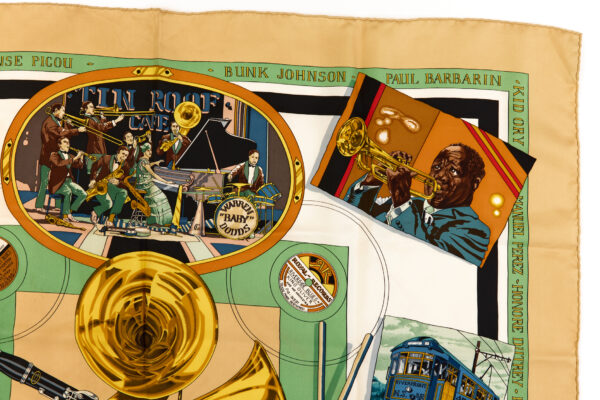 Hermes Silk Scarf Carre 90 "The Original New Orleans Creole Jazz 1923" Beige Silk Scarf - Image 3