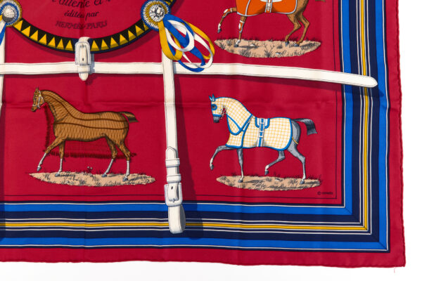 Hermes Silk Scarf Carre 90 "Couvertures et Tenues de Jour" Red Silk Scarf - Image 6