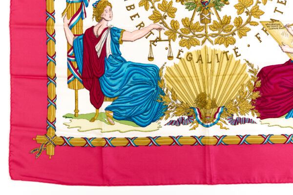 Hermes Silk Scarf Carre 90 "LIBERTE EGALITE FRATERNITE REPUBLIQUE FRANCAISE" Pink Silk Scarf - Image 5