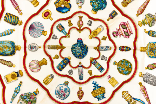 Hermes Silk Scarf Carre 90 "Qu'Importe Le Flacon" Blue Silk Scarf - Image 4